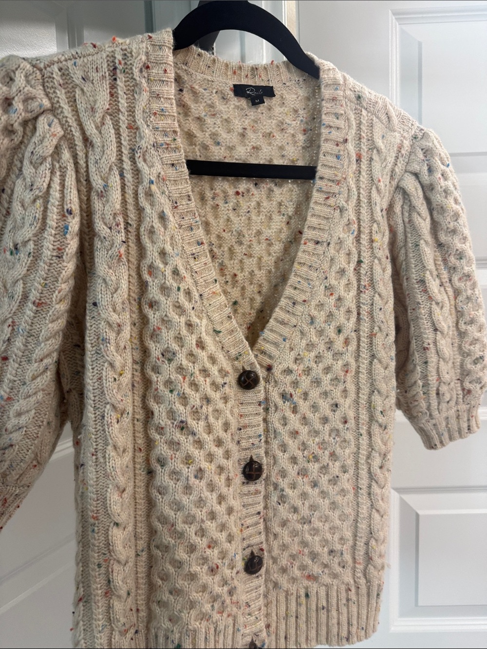 Rails Cream Cable Knit Cardigan with Multicolor Speckle